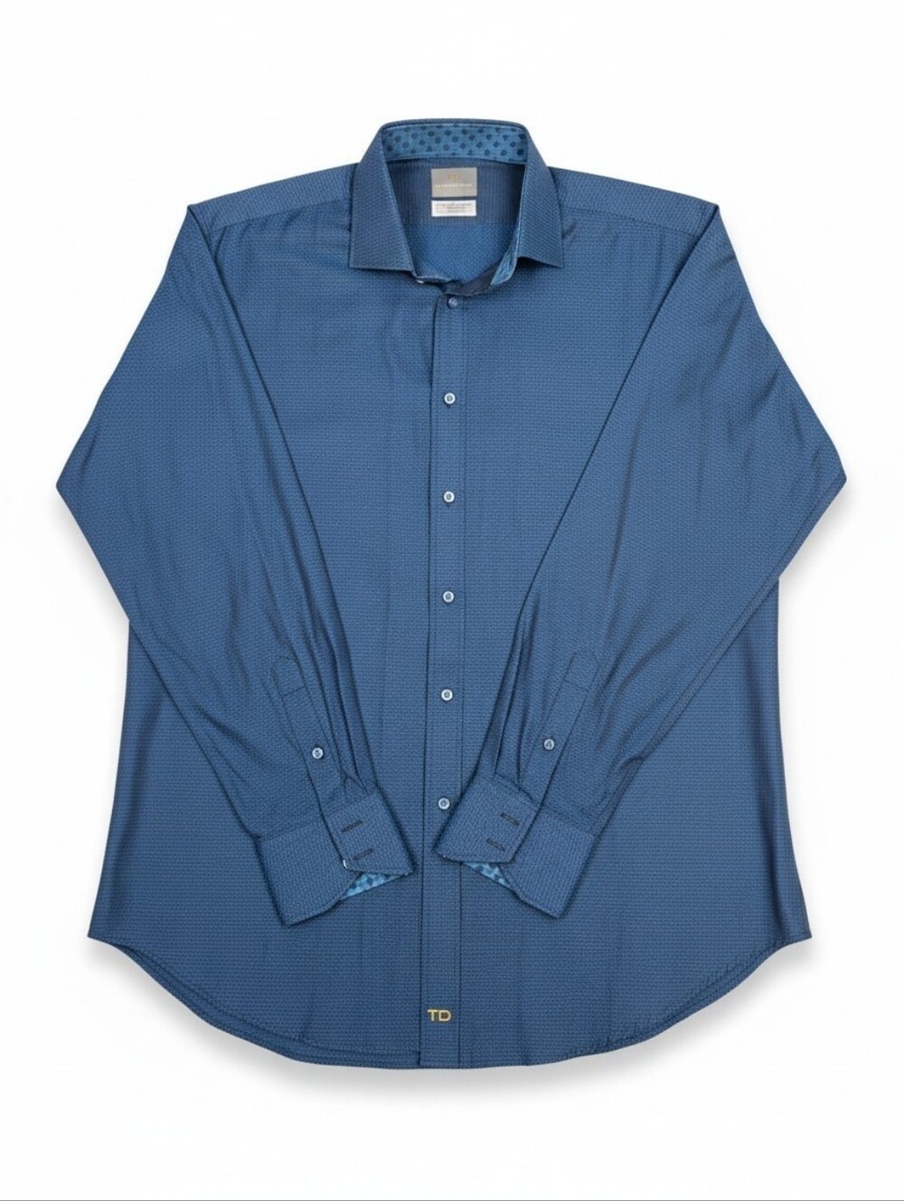 Thomas Dean Men's XL Blue Button Down Shirt Geometric Contrast Trim Pima Cotton